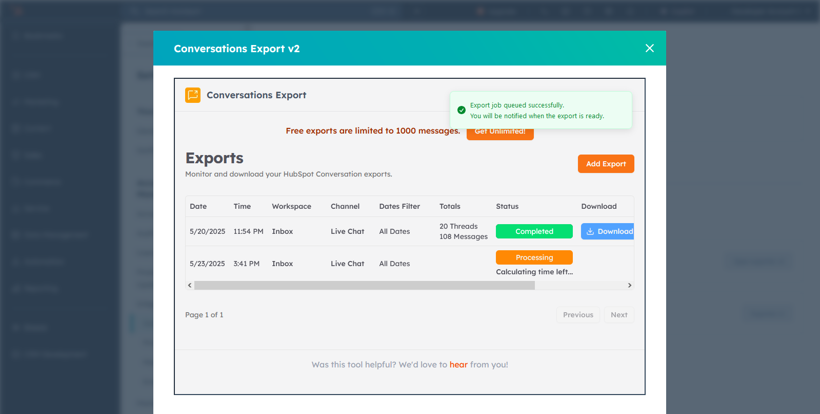 export queued
