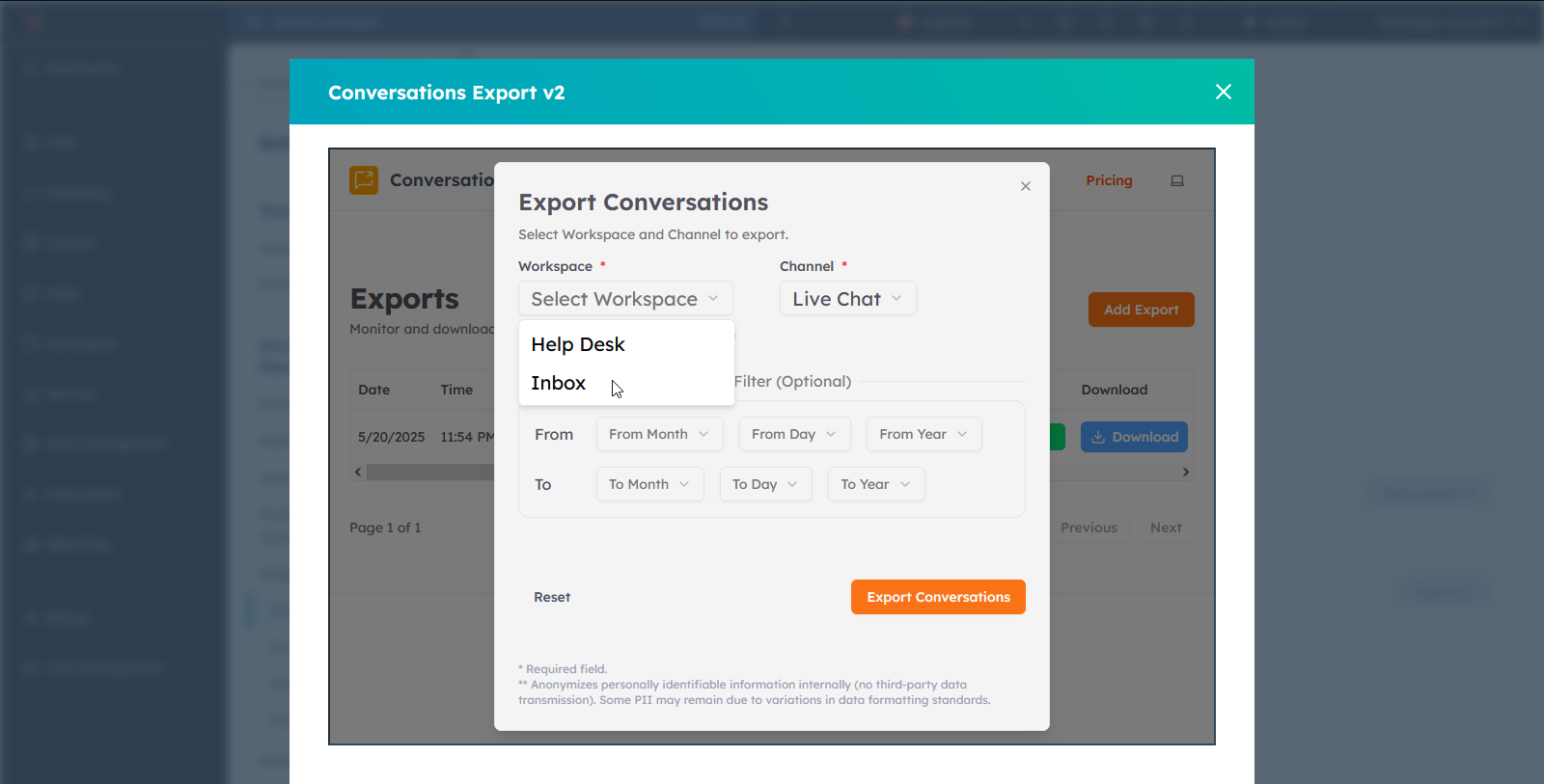 export options